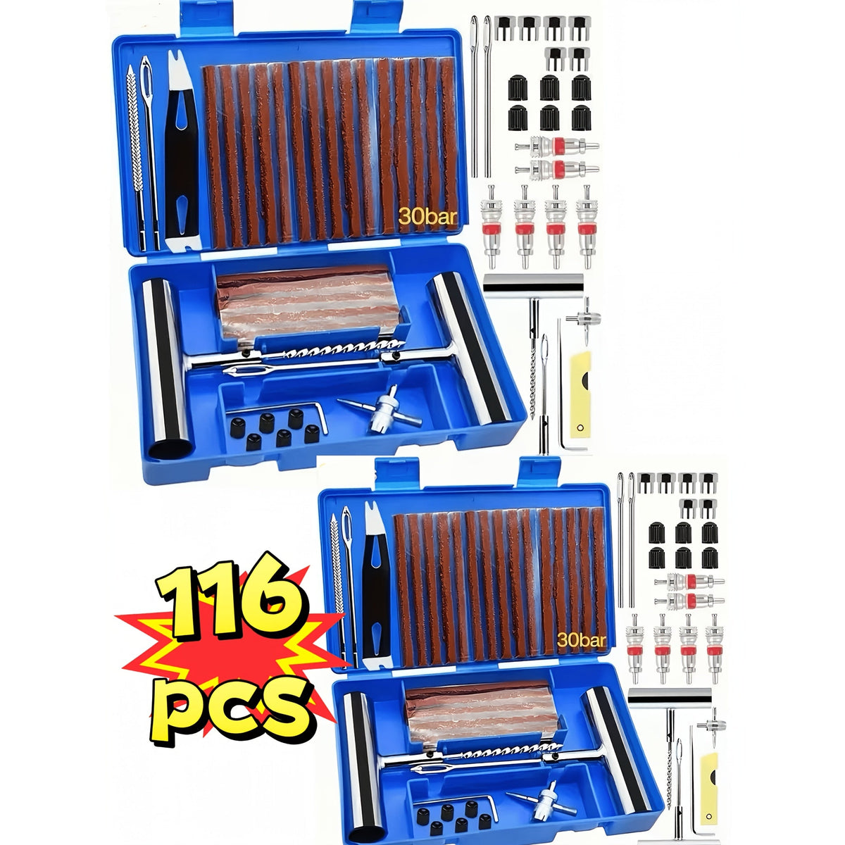 Tire Repair Tool Kit 47 58 104 116 Piece Industrial Grade Tubeless Flat Tire Fix No Battery Manual Hand Tools for Cars Motorcycles Trucks Tractors Trailers ATVs Optional Storage Bag & Gloves | Nova Mart