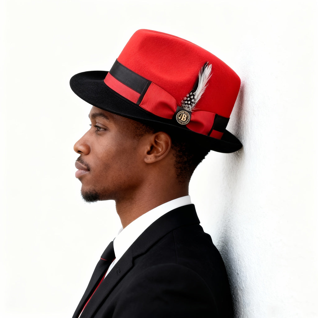 Men's Vintage British Gentleman Top Hat Cashmere Wool Blend – Adjustable 57-60cm Classic Fall Winter Dress Hat in Black White Red Yellow for Formal Costume Party Holiday Gift