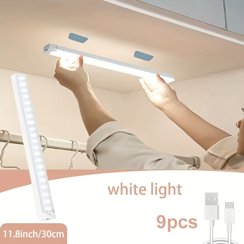 LED Motion Sensor Cabinet Lights USB Rechargeable – 3 Adjustable Modes Wireless Stick-On Night Light for Bedroom Staircase Kitchen Closet Hallway Under Cabinet Home Lighting 6 9 12pcs