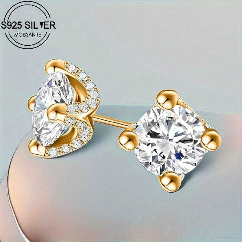 1 Carat Moissanite Solitaire Stud Earrings - 925 Sterling Silver Plated Round Brilliant Diamond Simulant Studs, Elegant Unisex Fashion Jewelry for Women & Men, Perfect Valentine's & Birthday Gift