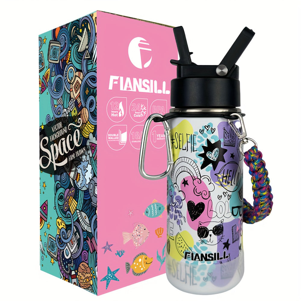 16oz Kids Stainless Steel Water Bottle – Vacuum Insulated, 3D Printed Design, Leak-Proof & BPA-Free, Cold 24H Hot 12H, Fun Styles for Boys & Girls – Perfect Gift for Students, School & Outdoor Activities