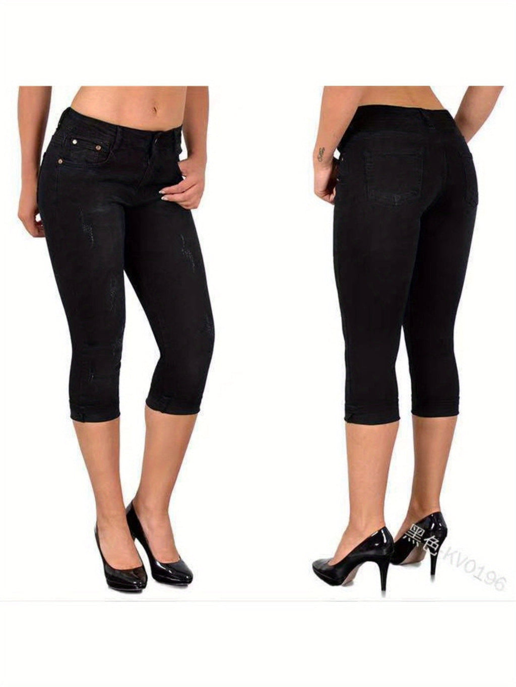 Women's Stretch Skinny Capri Jeans – Slim Fit Cropped Denim Pants with Elastic Waistband, Soft Machine Washable Fabric, Street Style Summer Casual, 3 Colors, Sizes S-XXL