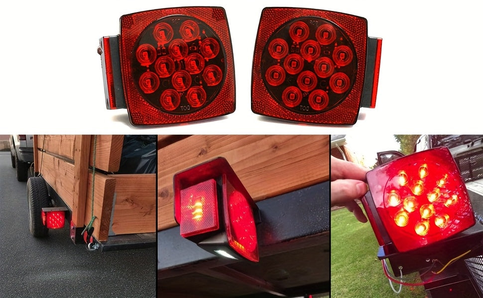 12V LED Trailer Lights Kit Stop Tail Turn Signal License Plate Light for Trailers Under 80 Inch Square LED Tail Lights for Boat Trailer Truck RV Camper Marine with Wiring Kit Options