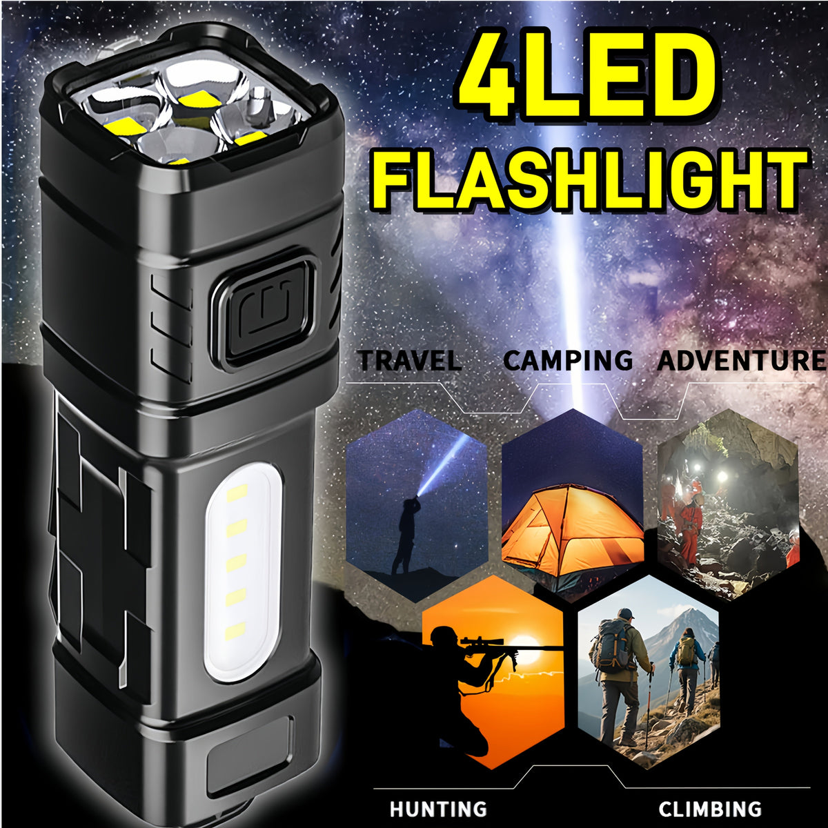 Rechargeable LED Flashlight 3 or 6 Pack 2000 Lumens COB USB-C – Compact Mini Handheld Flashlight with 4 Modes, 300M Beam, Back Clip & Built-In Battery for Camping Hiking Hunting Emergency EDC
