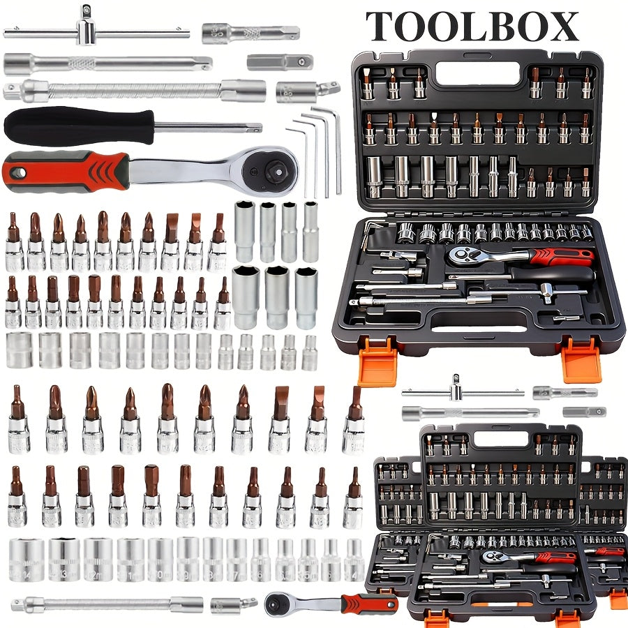 52 Piece Professional Tool Set with Portable Toolbox Multi-Functional Home Car Repair Kit for DIY Enthusiasts Homeowners Mechanics Gift for Men Red Standard Black White