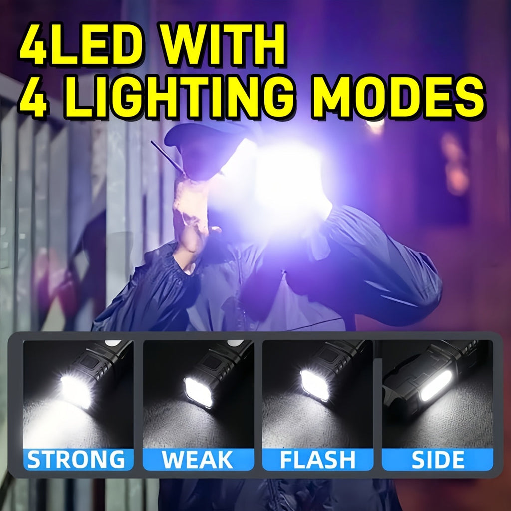 Rechargeable LED Flashlight 3 or 6 Pack 2000 Lumens COB USB-C – Compact Mini Handheld Flashlight with 4 Modes, 300M Beam, Back Clip & Built-In Battery for Camping Hiking Hunting Emergency EDC