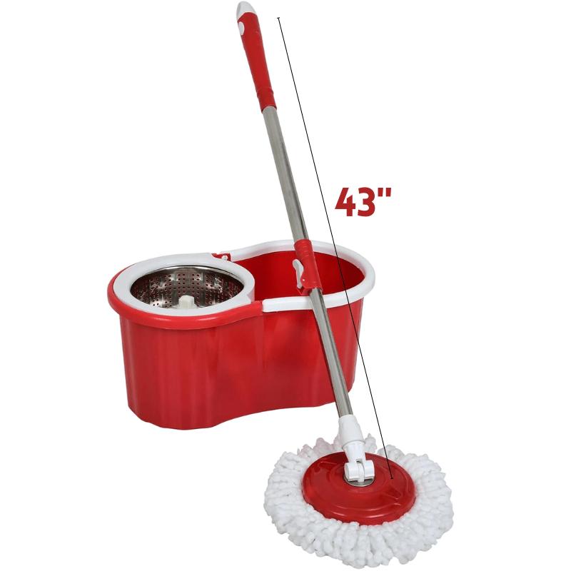 360° Spin Mop and Bucket Set with Wringer – Microfiber Mop Refills Stainless Steel Extended Handle Separate Compartment Floor Cleaning System for Hardwood Tile Laminate, Upgrade Option with 2 Refills