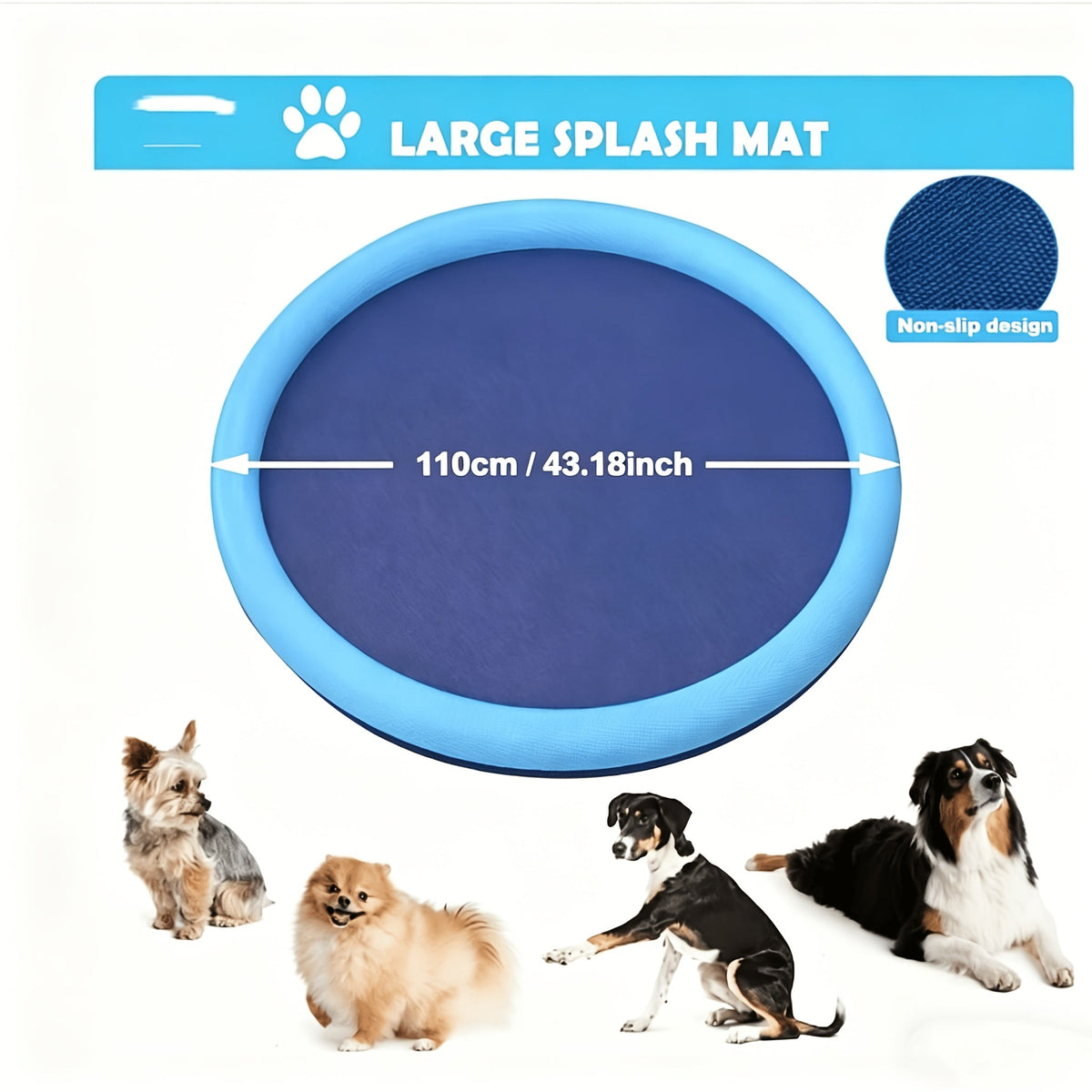 Portable Dog Splash Pad & Bathtub Mat Ultra-Thick 0.6mm Non-Slip Foldable Pet Pool – Summer Outdoor Sprinkler Cooling Water Play Mat for Small Dogs, Puppies & Cats