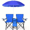 2-Person Folding Beach Chair Set with 59" Umbrella, Cooler Bag & Side Table – 600 lb Capacity Portable Loveseat for Beach, Camping, Picnic & Tailgate, Compact Collapsible Outdoor Chair