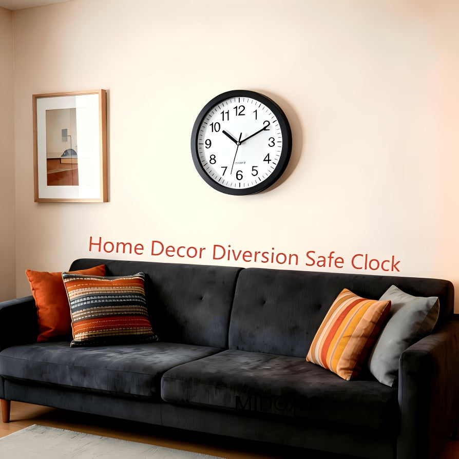 Wall-Mounted Diversion Safe Clock Hidden Secret Compartment Storage for Cash Coins Jewelry Valuables Silent Wall Clock Home Office Security Golden Black Silver