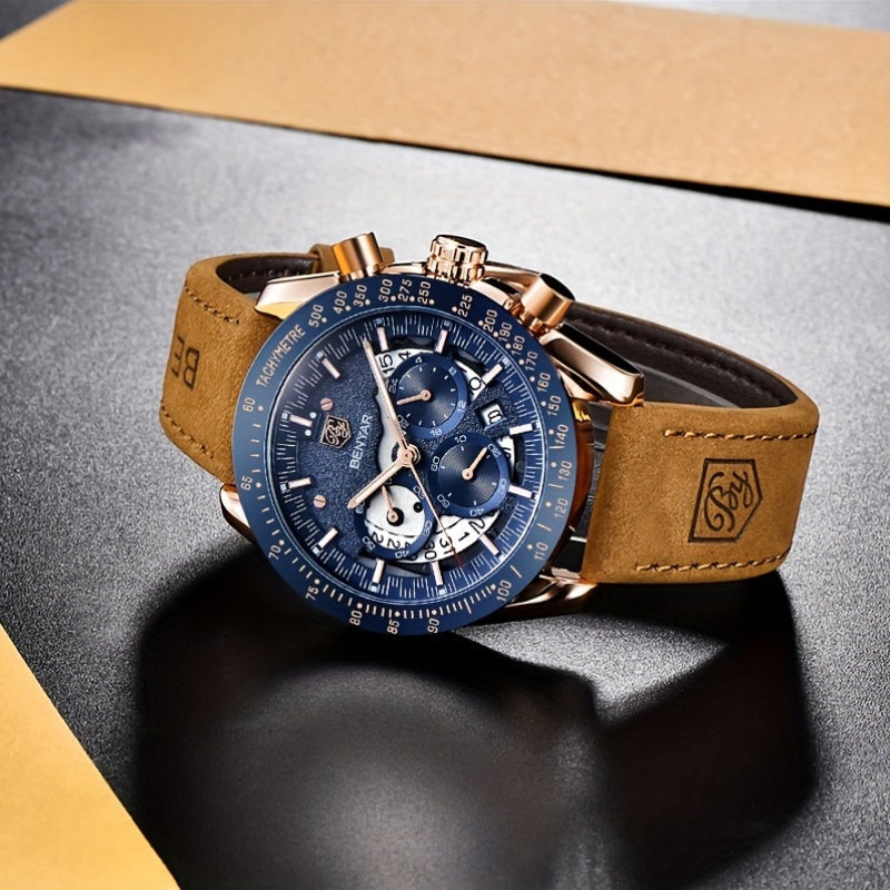BENYAR Men's Analog Quartz Chronograph Watch Luminous Big Face Dial – Business Sport Casual Designer Dress Wristwatch, Elegant Gift for Men Boyfriend Dad Husband Birthday Anniversary