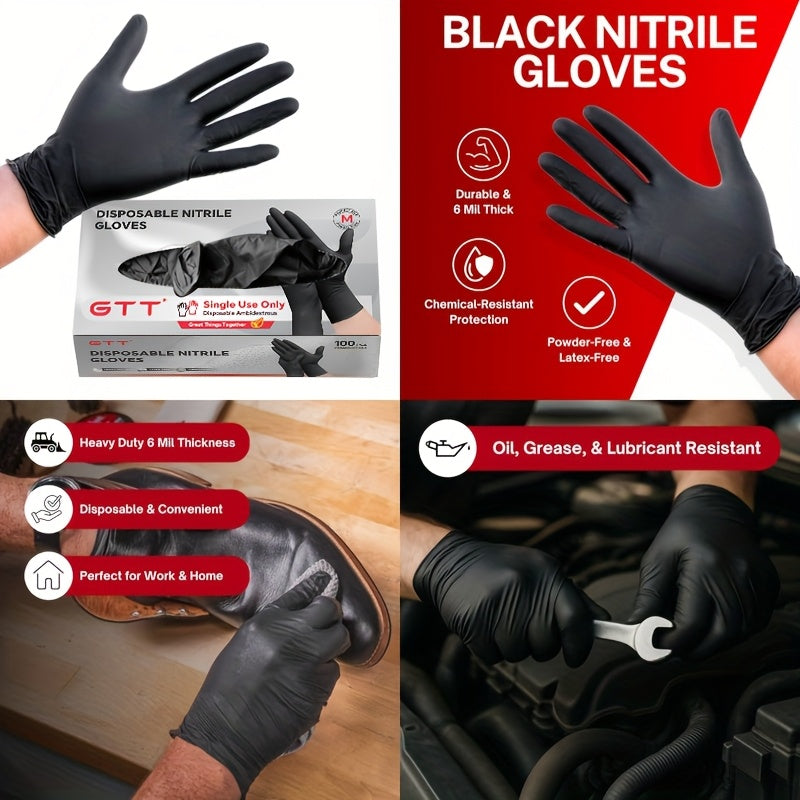 Black Nitrile Disposable Gloves 200 Count – 6 Mil Thick, Latex-Free, Powder-Free, Chemical Resistant, Flexible Form-Fitting, S/M/L/XL for Mechanic, Maintenance, Cleaning, Food Service & Medical Use