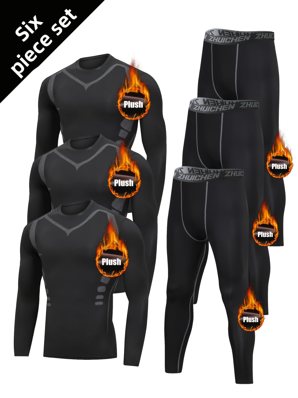 Men's Thermal Fleece-Lined Sports Underwear 6 Pack – Printed Warm Base Layer for Fall Winter Running, Gym & Fitness Training, Morning & Night Workout Gear S-XXL