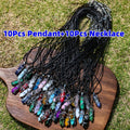 20pcs Natural Stone Hexagon Prism Pendant Necklace DIY Kit 10 Wrapped Flower Pendants and 10 Faux Leather Ropes Boho Handmade Jewelry Casual Accessories Gift