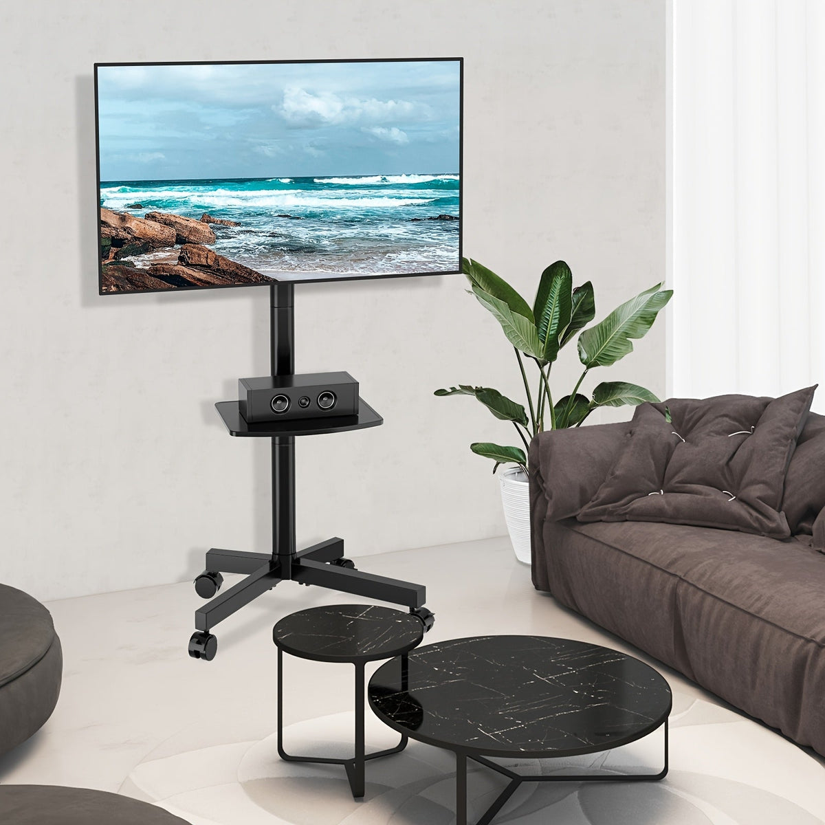 Rolling TV Stand Cart on Wheels for 23-60 Inch TVs Height Adjustable 88lb VESA 400x400 Media Shelf 360 Locking Wheels No Wall Drilling Mobile TV Mount