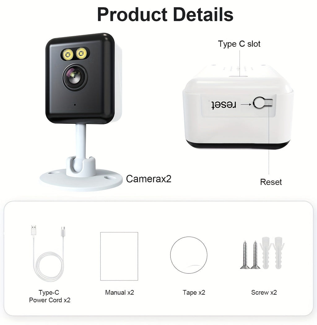 2 Pack WiFi Indoor Security Camera 3MP HD AI Humanoid Detection Full Color Night Vision Two-Way Audio Smart Motion Detection Alexa Compatible App Control Home Surveillance Camera