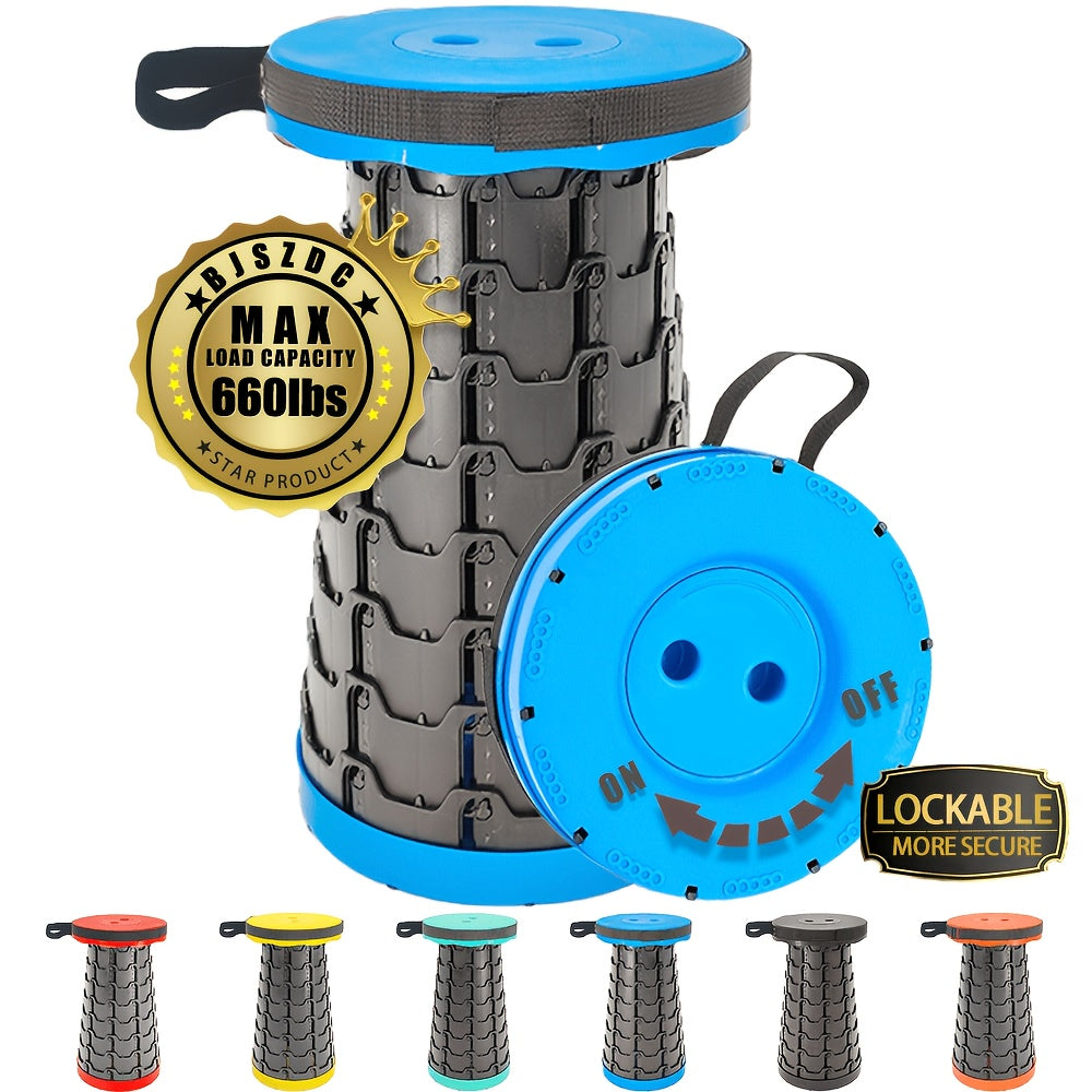 Folding Telescoping Stool with Bottom Lock Buckle – Portable Collapsible Retractable Seat, 660 lbs Heavy Duty Load Bearing, for Fishing, Hiking, Camping & Outdoor Activities, Multiple Colors