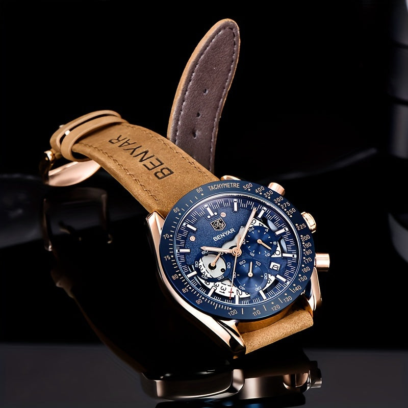 BENYAR Men's Analog Quartz Chronograph Watch Luminous Big Face Dial – Business Sport Casual Designer Dress Wristwatch, Elegant Gift for Men Boyfriend Dad Husband Birthday Anniversary