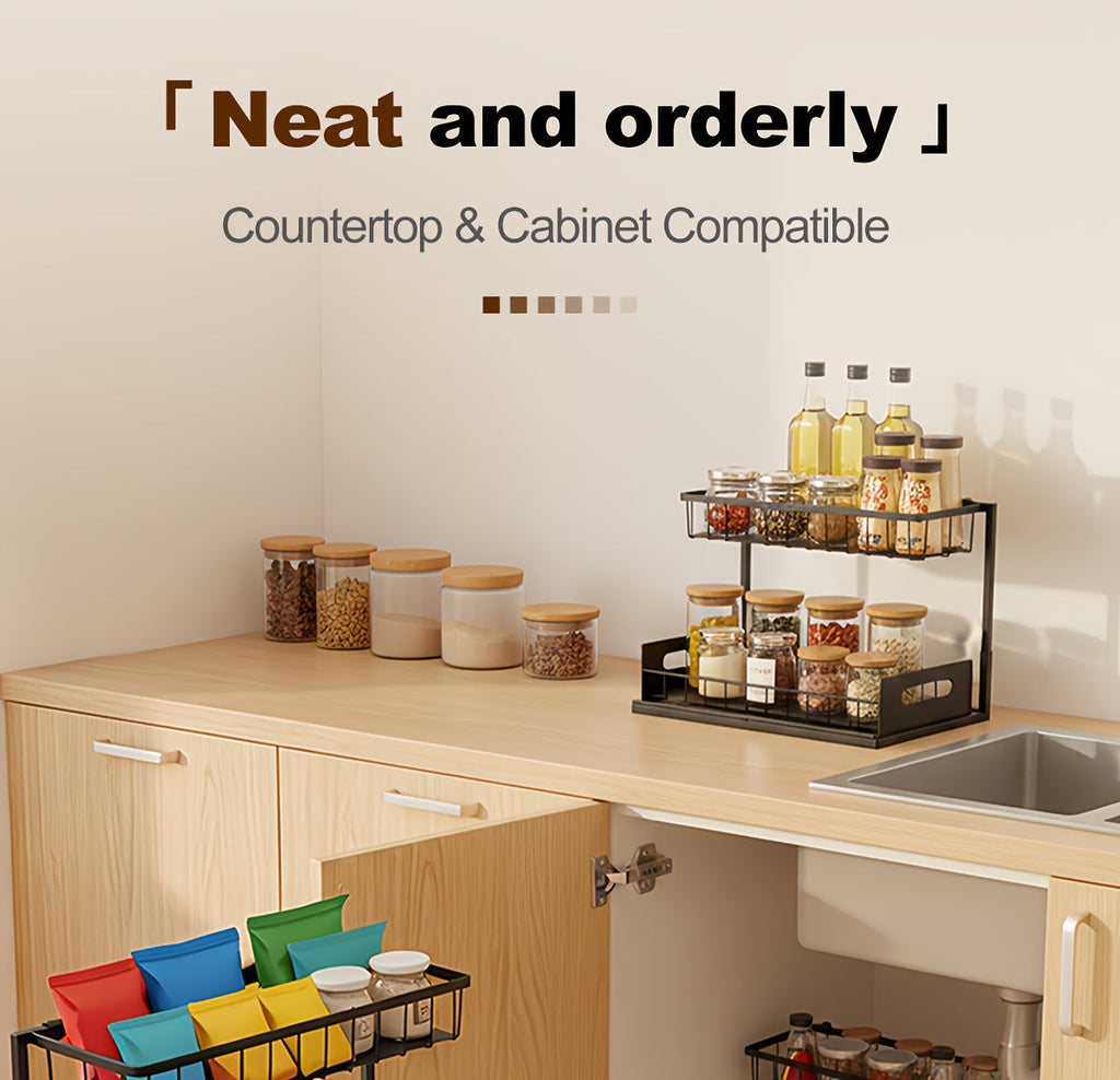 Pull Out Under Sink Organizer 2-Tier Slide-Out Cabinet Shelf, Kitchen Bathroom Utility Rack Storage Shelves, Sliding Cabinet Organizer for Under Sink Kitchen Bathroom Pantry – 1 or 2 Pack Options