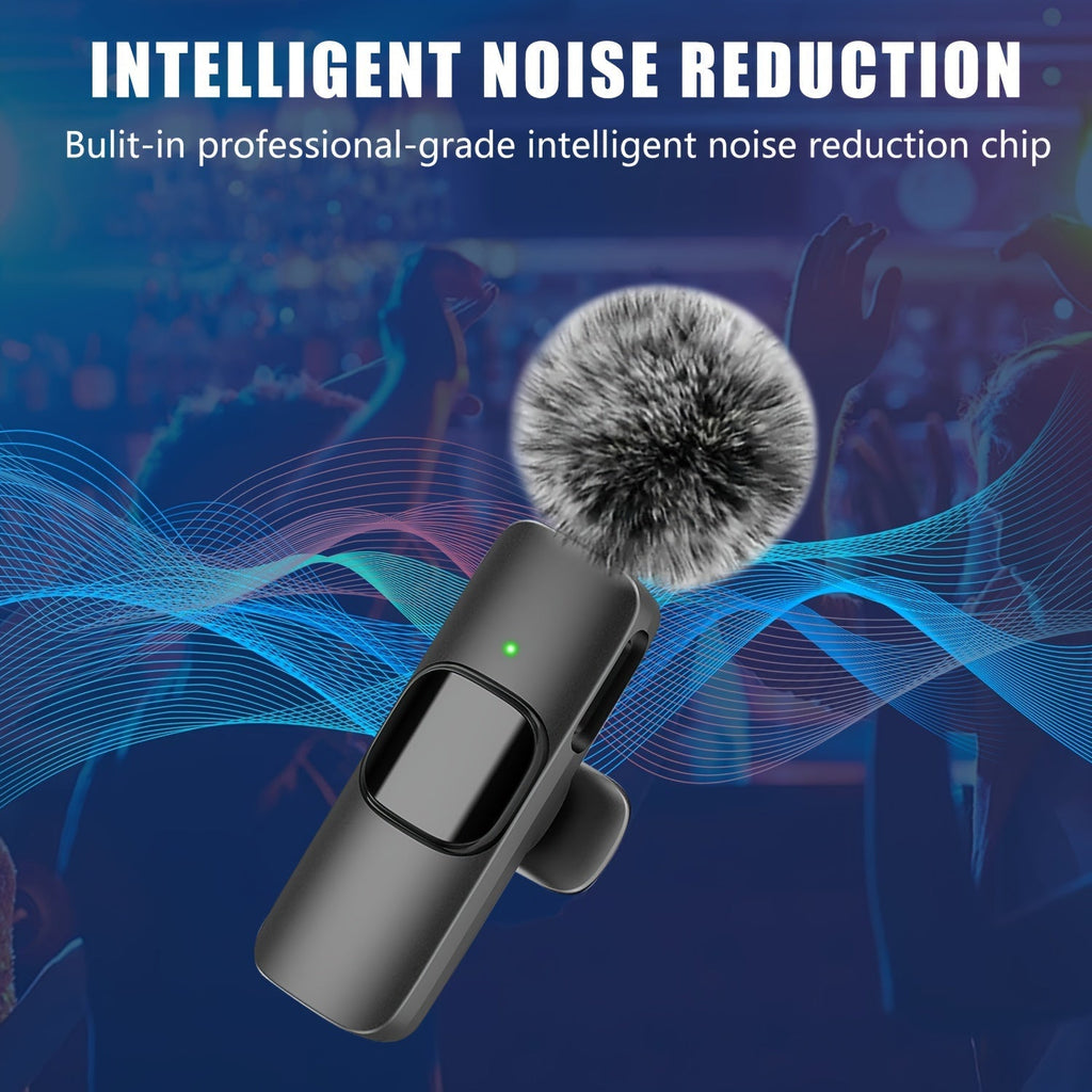 Clip-On Wireless Lavalier Microphone with 360° Omnidirectional Pickup, Noise Reduction & USB-C Rechargeable – 2-in-1 Voice Control for Streaming, Podcasts, Vlogging & Recording, Black & Pink