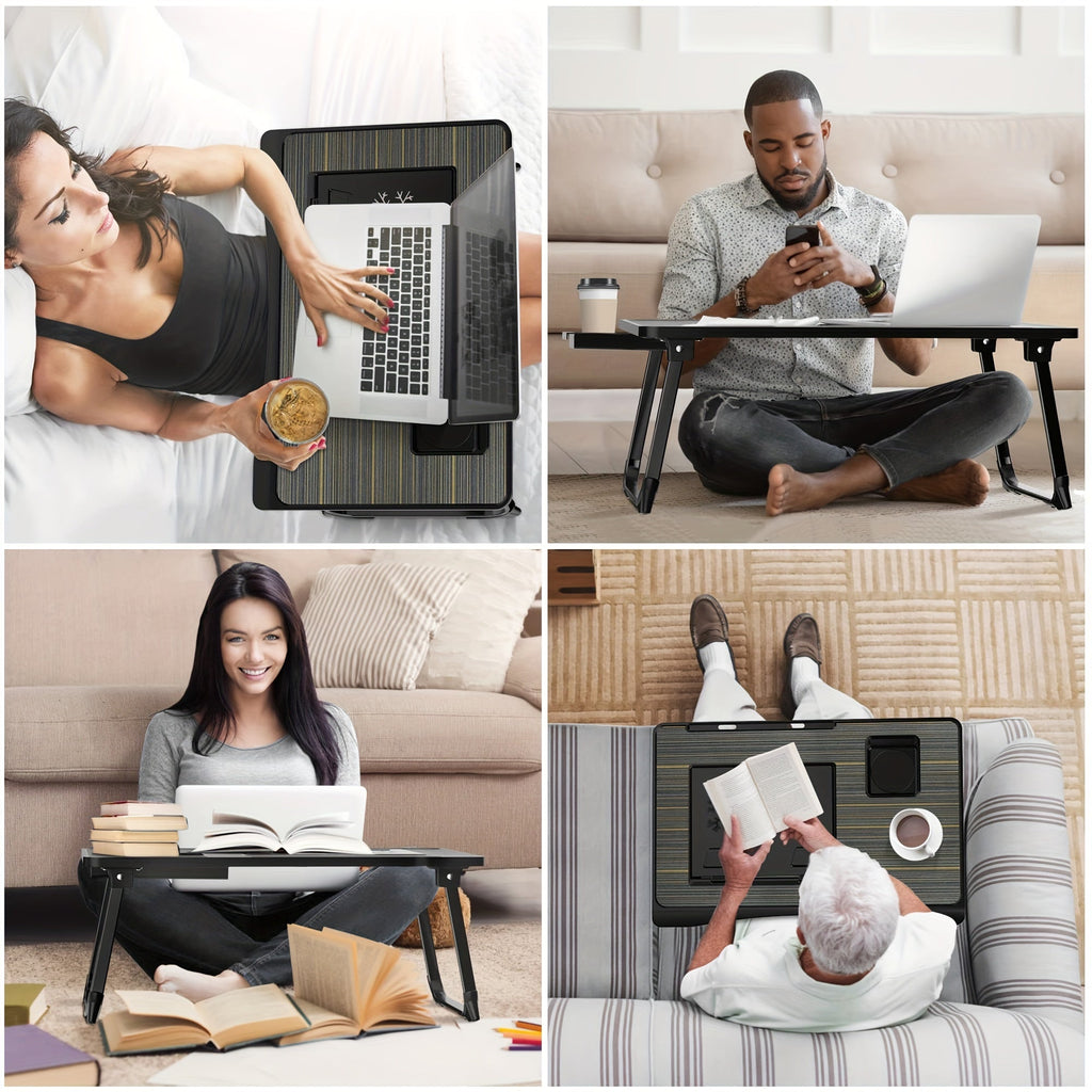 Foldable Laptop Desk for Bed & Couch with Cup Holder Phone Holder Drawer USB Port Home Office Breakfast Tray Lap Desk for Working Watching Movies – 6 Styles