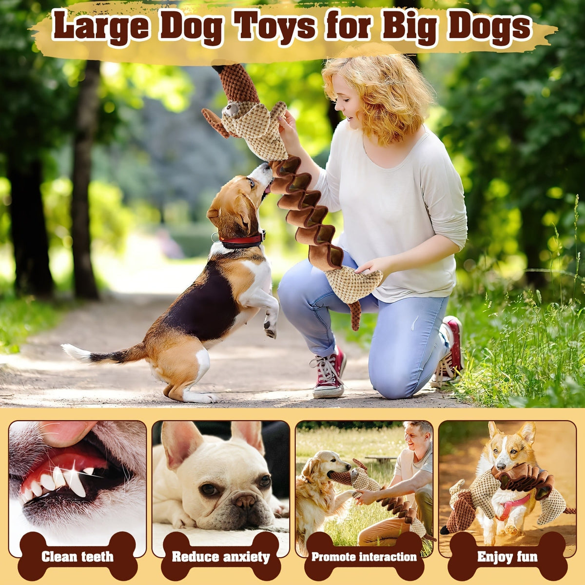 Large Squeaky Crinkle Dog Toy Extendable 15.7 to 19.7 Inch Plush Pull Tug Bite Toy Crinkled Paper Filling Small Medium Large Dogs Interactive Fetch Chew Toy No Battery