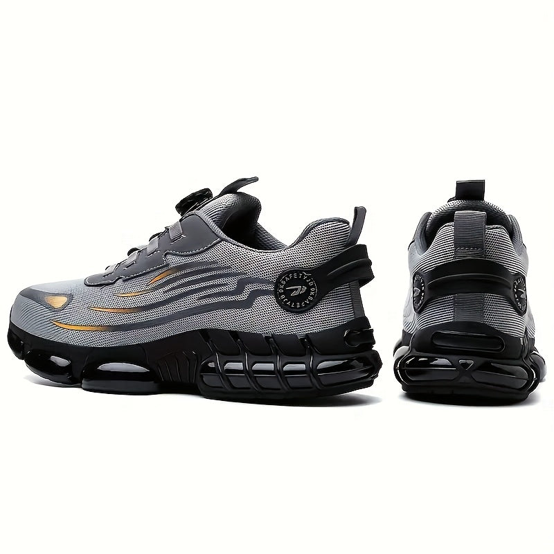 Men's Breathable Work Shoes - Durable Safety Shoes with Reflective Stripes, Lightweight Cushioned Sole for Industrial, Construction and Casual Wear, Available in Black and Grey, Sizes US 6 to 11