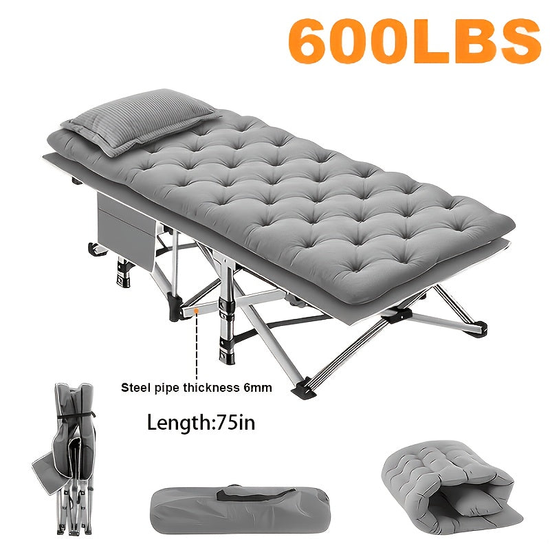 Velora Folding Camping Cot No Mattress for Adults – Double Layer Oxford Fabric, Heavy Duty 500/600/700 LBS, Portable Outdoor Bed with Carrying Case, Black & Gray