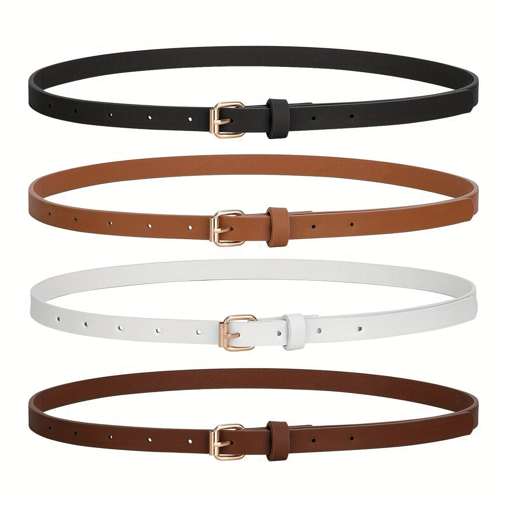 Women's PU Leather Slim Waist Belt 4 Styles Sizes S to 1XL Skinny Fashion Belt for Dresses Jeans Skirts Sweet Casual Outfits – Style A B C D