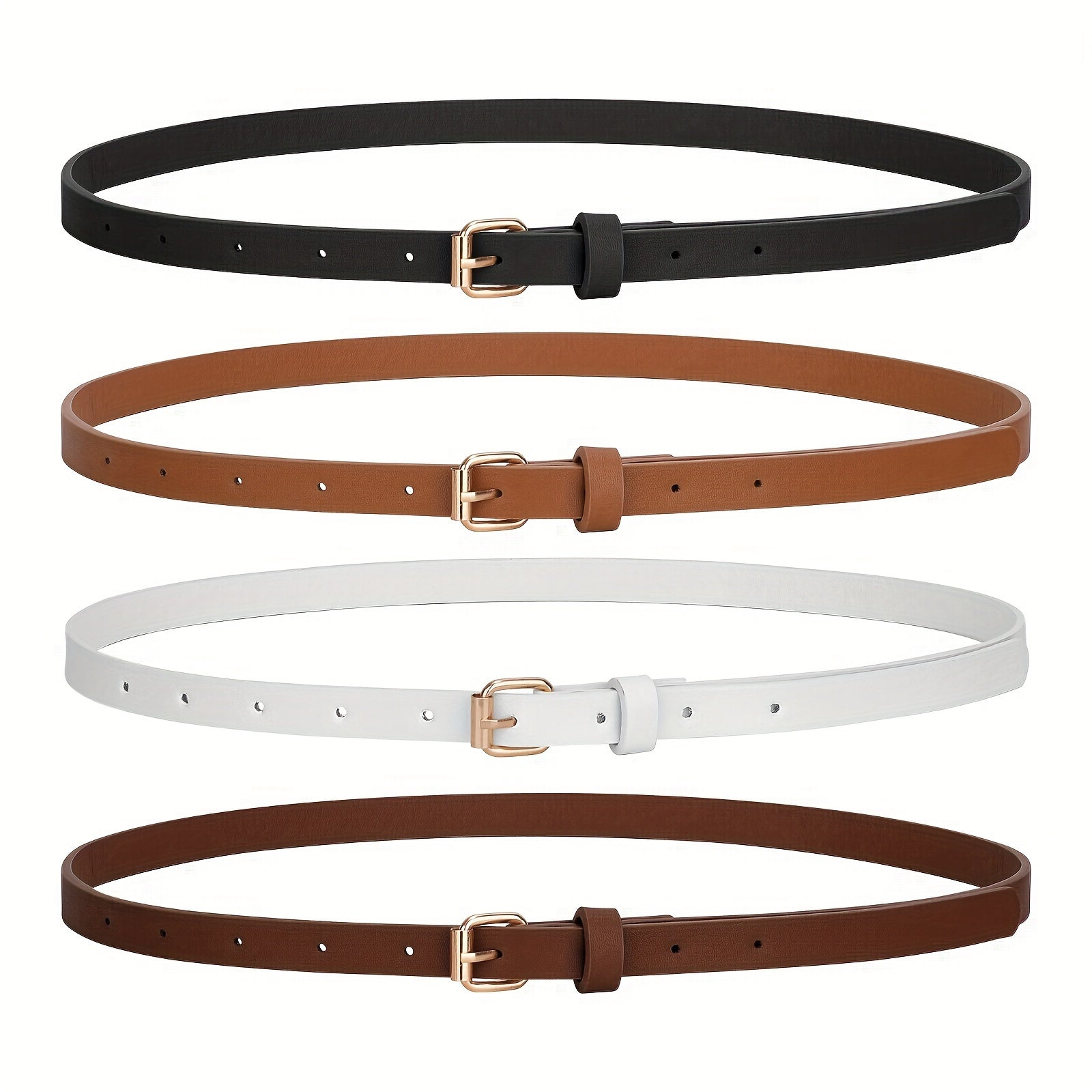 Women's PU Leather Slim Waist Belt 4 Styles Sizes S to 1XL Skinny Fashion Belt for Dresses Jeans Skirts Sweet Casual Outfits – Style A B C D