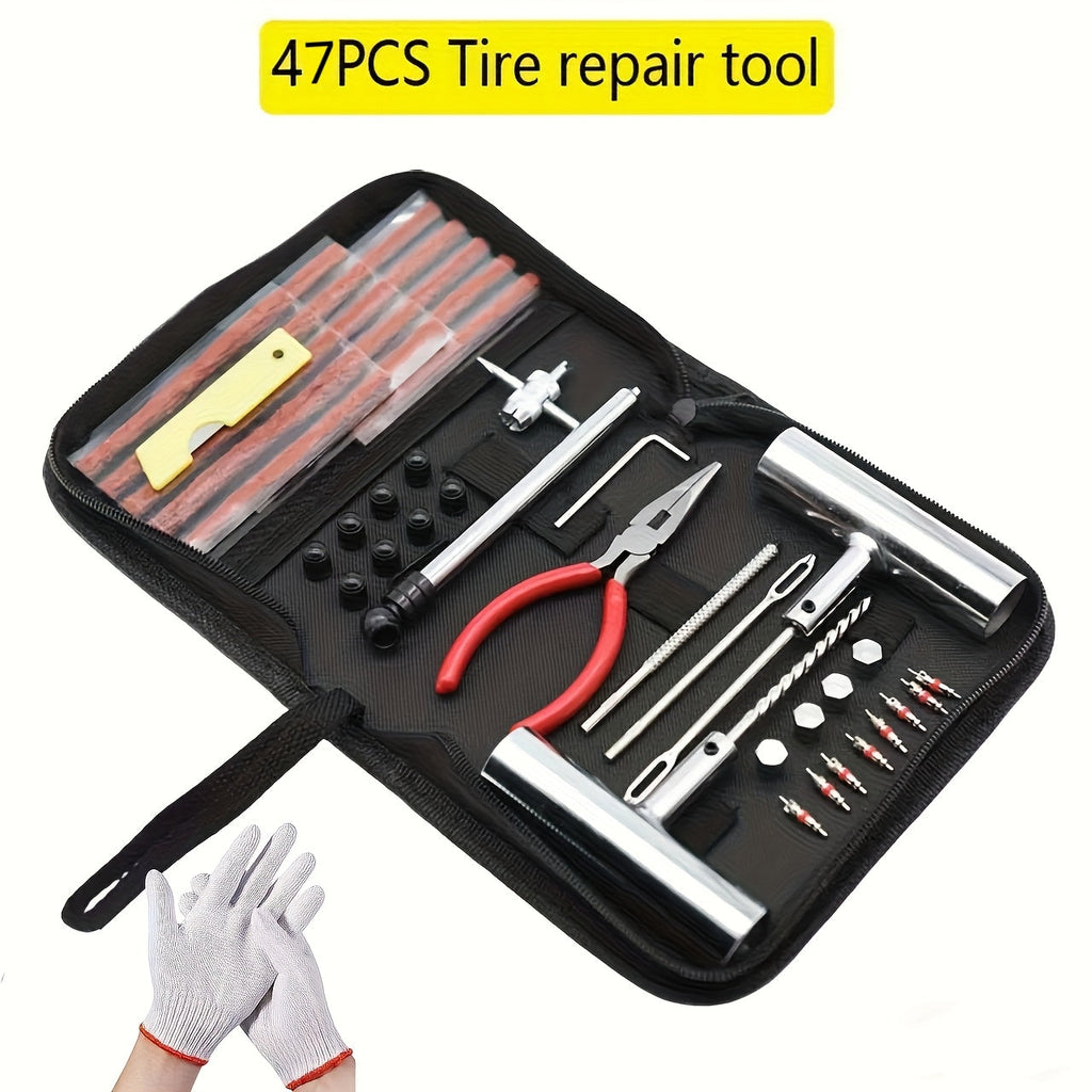 Tire Repair Tool Kit 47 58 104 116 Piece Industrial Grade Tubeless Flat Tire Fix No Battery Manual Hand Tools for Cars Motorcycles Trucks Tractors Trailers ATVs Optional Storage Bag & Gloves | Nova Mart
