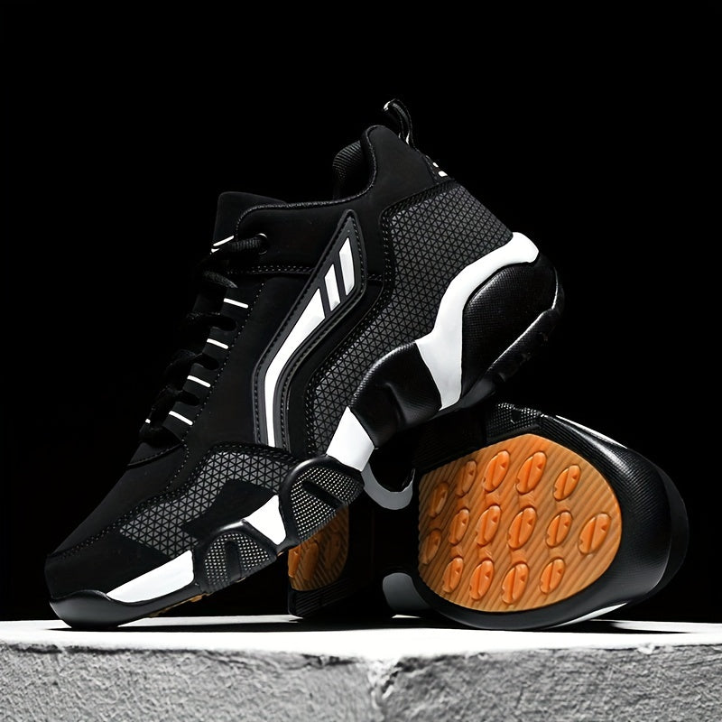 Men's Platform Dress Sneakers Thick Cushioned Sole Lace-Up Low-Top Shoes Black White Orange Non-Slip Rubber Outsole All-Season Office Casual Formal Footwear for Men US Sizes 6.5–14 | Nova Mart