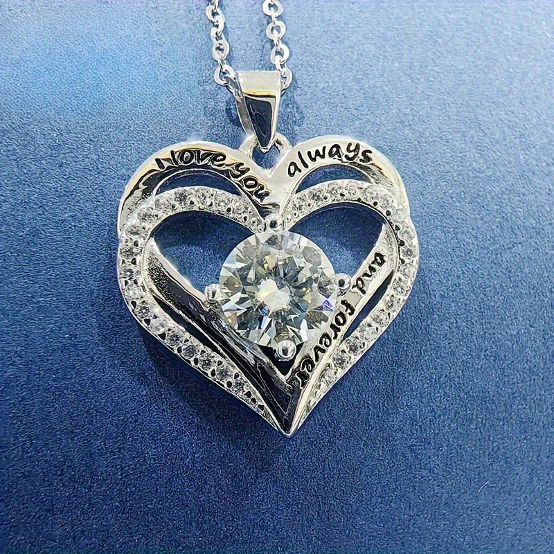 925 Sterling Silver 1-Carat Moissanite Heart Necklace Women – Brilliant Sparkle Heart Pendant Classic Elegant Party Vacation Gift Birthday Christmas