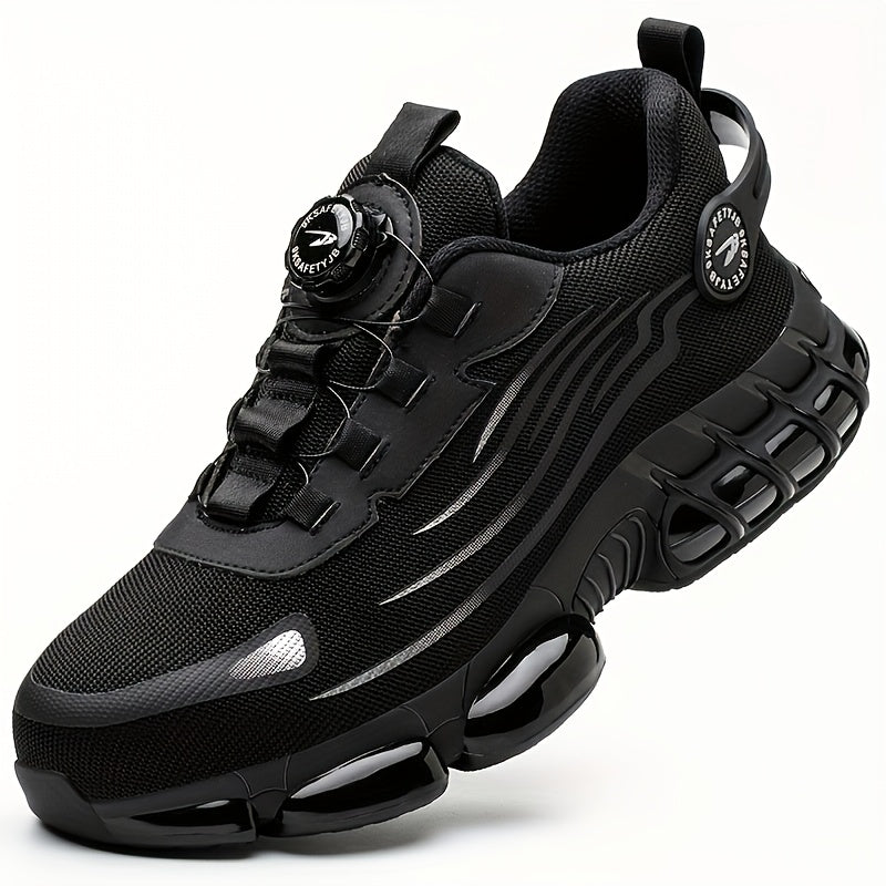 Men's Breathable Work Shoes - Durable Safety Shoes with Reflective Stripes, Lightweight Cushioned Sole for Industrial, Construction and Casual Wear, Available in Black and Grey, Sizes US 6 to 11