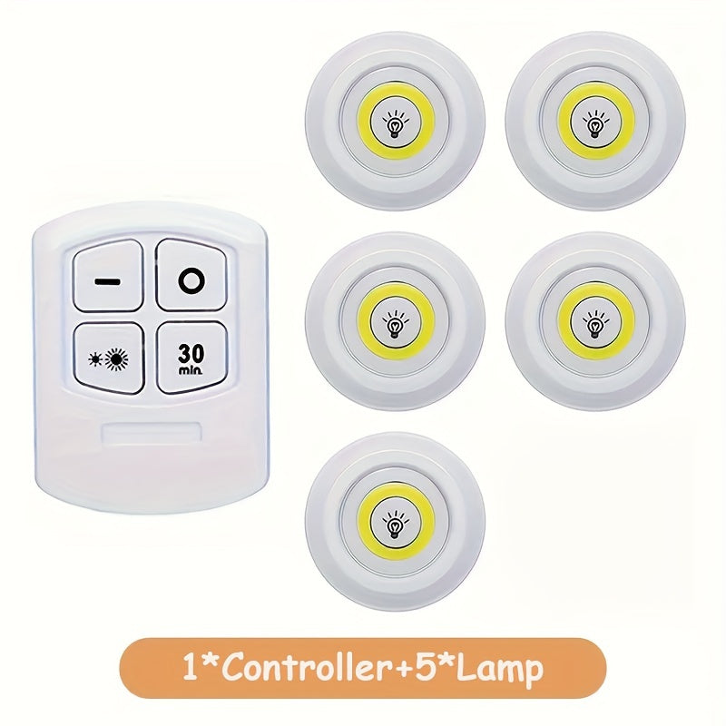 5-Pack LED Wireless Night Lights with Remote Control – Magnetic Adhesive Battery Operated Peel & Stick for Cabinet Hallway Bathroom Bedroom Kitchen Stairs Closet Home Decoration Easy Setup