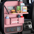 Car Seat Back Organizer PU Leather – Multifunctional Back Seat Storage Bag with Foldable Dining Table, Cup Holder & Travel Pockets, Universal Fit for Cars SUVs Trucks, Road Trip Accessories