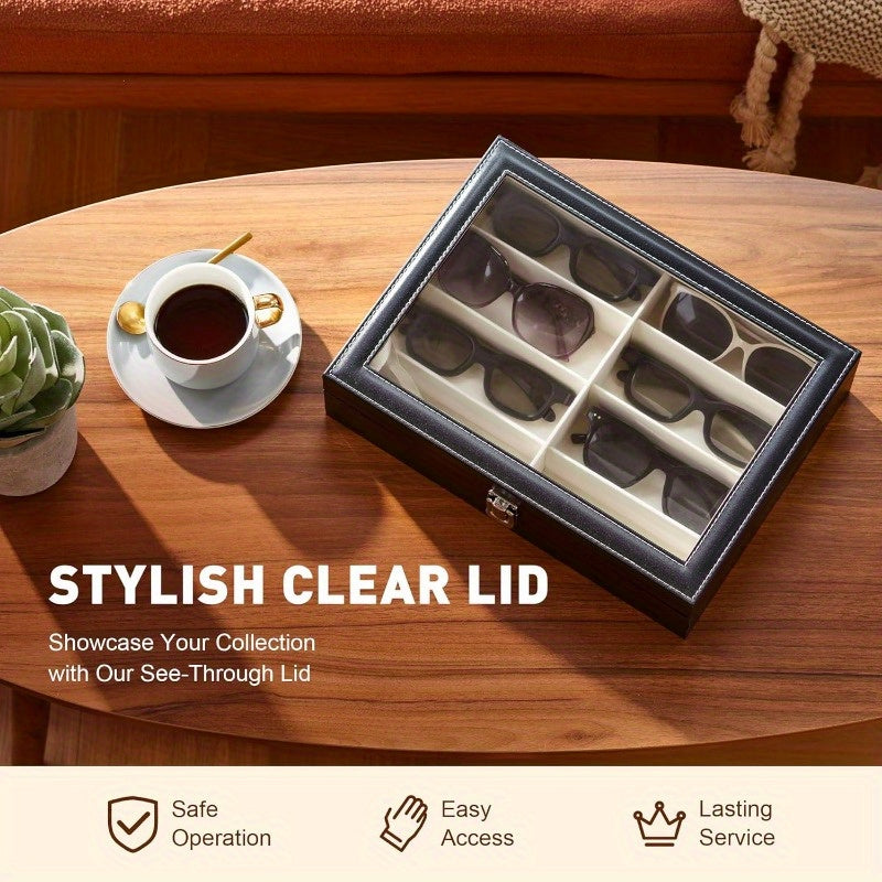 8-Slot PU Leather Eyeglasses Storage Case – Large Capacity Glasses Organizer Display Box for Sunglasses Reading Glasses Household Collection Black White Green