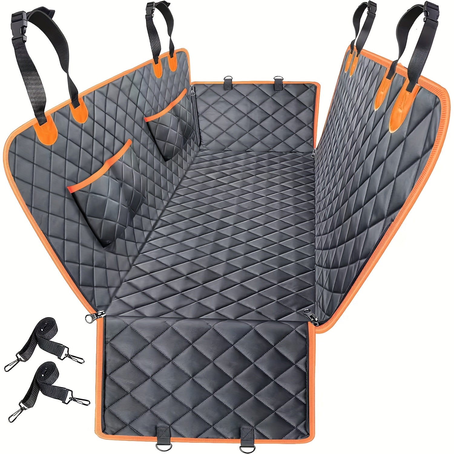 Dog Car Seat Cover Pet Hammock 600D Waterproof Scratch-Proof Rear Seat Protector with 4 Side Pockets & Non-Slip Backing – Universal Fit for Cars, Trucks & SUVs, All Dog Breeds