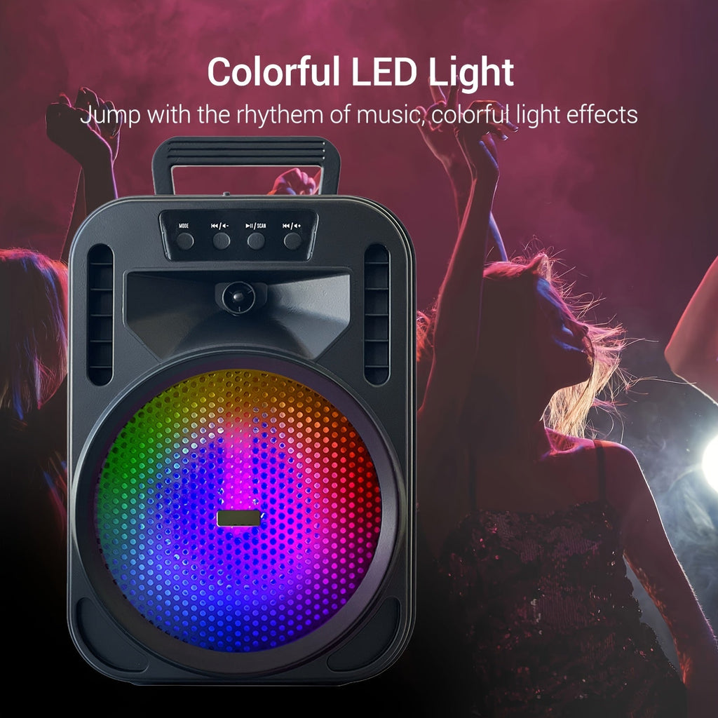 Portable Wireless PA Speaker System with Wired Microphone & RGB Lights – 6.5" Dual Woofer or 8" Subwoofer, FM Radio, USB/SD, Rolling Wheels for Party, DJ, Wedding & Meetings