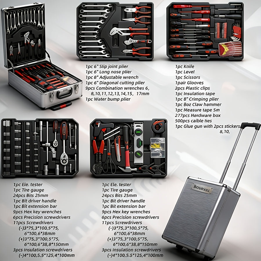 52 Piece Professional Tool Set with Portable Toolbox Multi-Functional Home Car Repair Kit for DIY Enthusiasts Homeowners Mechanics Gift for Men Red Standard Black White