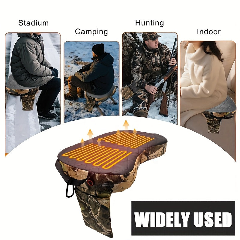 Foldable Heated Hunting Seat Cushion USB Powered Portable Warming Pad for Tree Stand Ice Fishing Camping Outdoor Camouflage (Power Bank Not Included)
