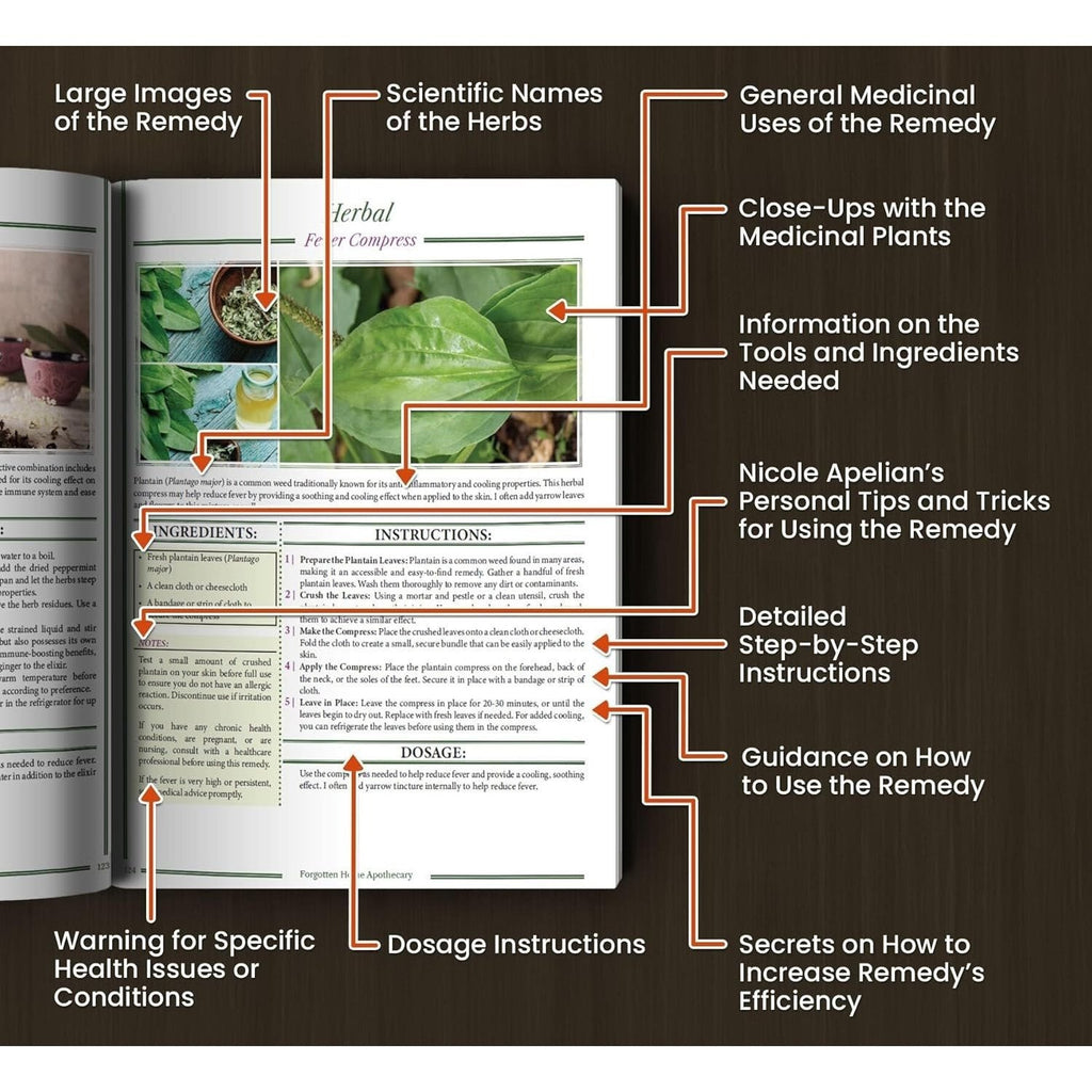 Forgotten Home Apothecary Book by Dr Nicole Apelian – 250 Natural Herbal Remedies 288 Full-Color Pages Step-by-Step Instructions Photos & Dosages for Home Healing