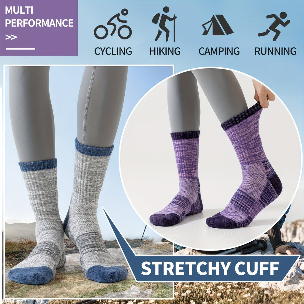 Merino Wool Hiking Socks 5 Pairs – Cushioned Compression Support, Sweat-Absorbing Breathable Thick Socks for Women & Men, Outdoor Hiking Trail Running Camping – Multicolor, Dark & Earth Tones, M & L