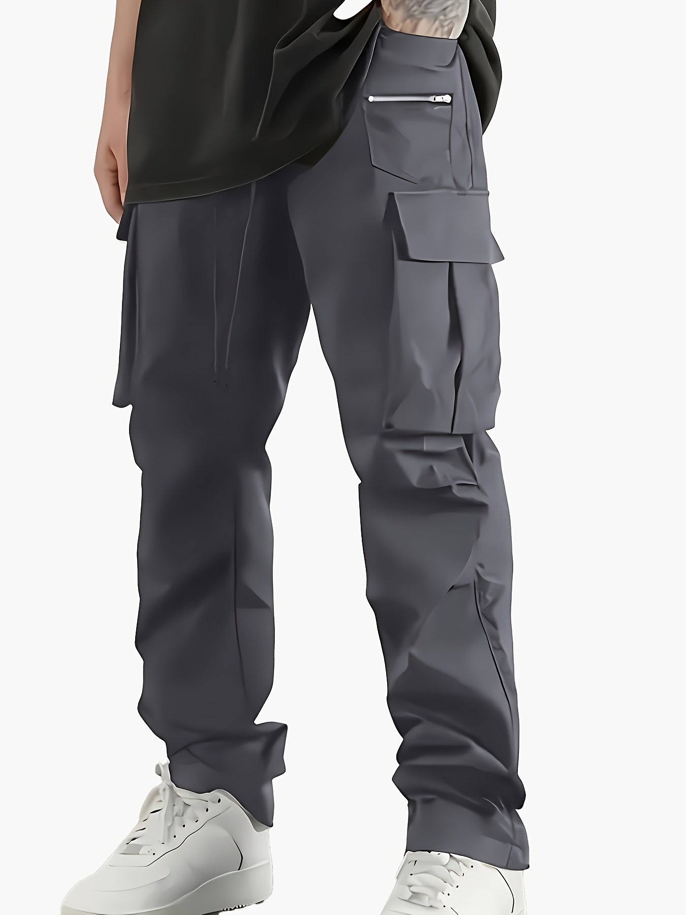 Men's Cargo Pants 2-Pack Multi-Pocket Elastic Waist Drawstring Hiking Trousers Breathable Loose Straight Fit All Season Black Khaki Dark Grey Sizes S-XXL