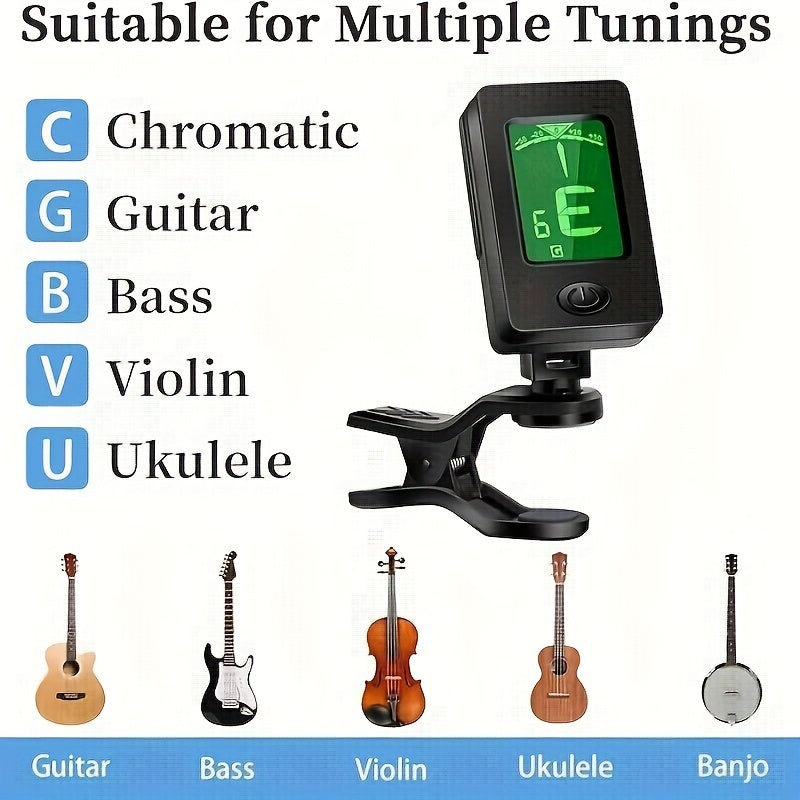 Guitar Clip-On Tuner & Capo Set with Picks 9pcs – Chromatic Multi-Mode Tuner for Acoustic, Electric, Bass, Violin & Ukulele, Spring-Loaded Capo, Rosewood Picks Included