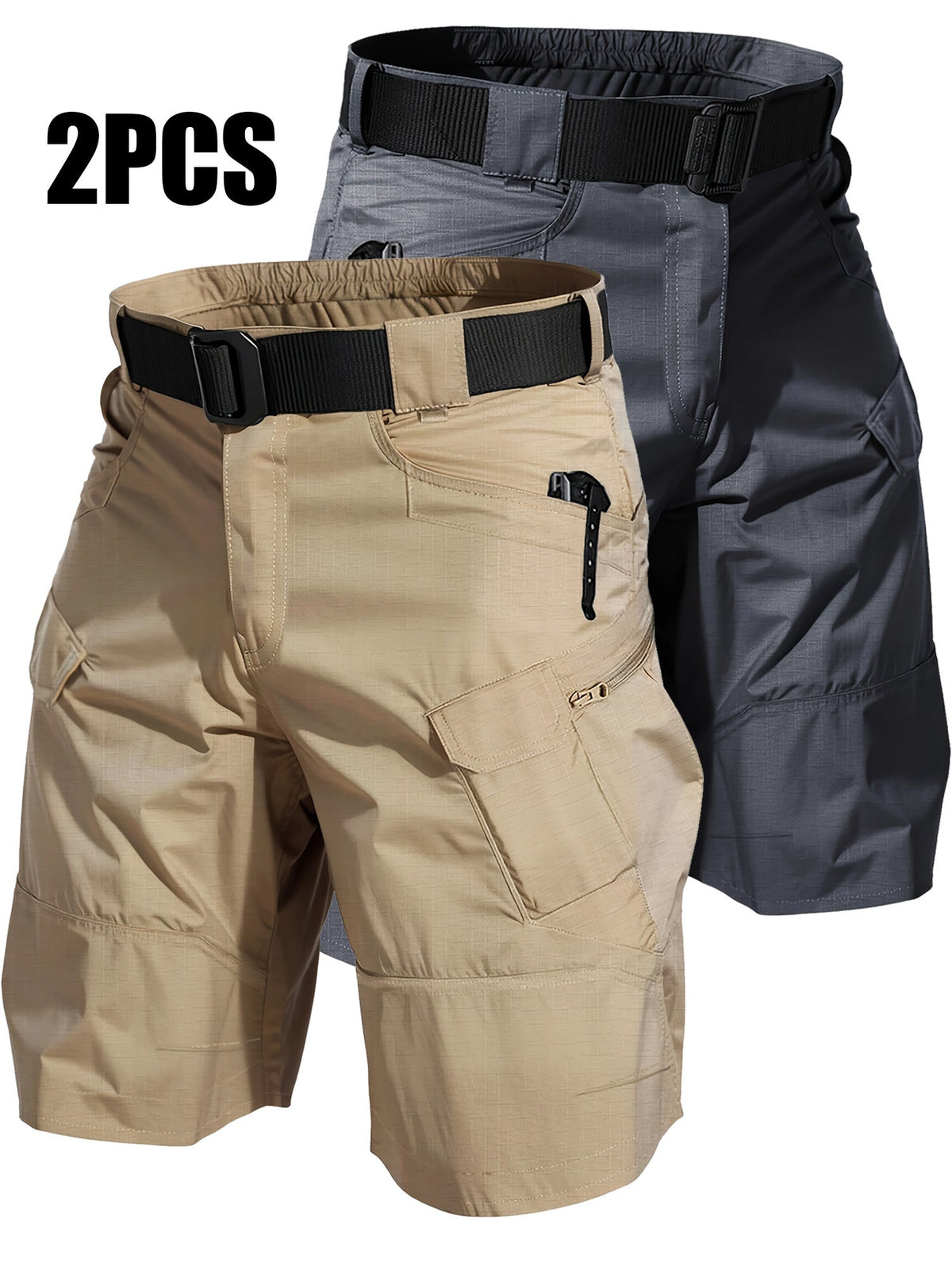 2-Pack Men's Cargo Shorts with Multi-Pocket - Durable Relaxed Fit Outdoor Hiking Camping Fishing Work Shorts, Tactical Utility Bottoms for Men Sizes S-XXXL, Black Gray Khaki Army Green