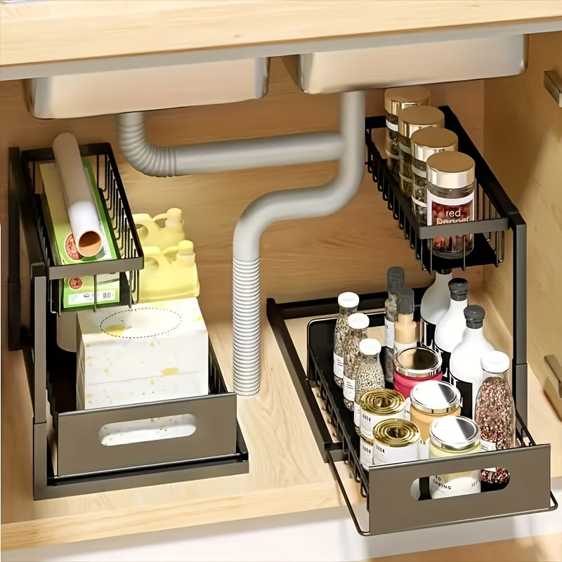 Pull Out Under Sink Organizer 2-Tier Slide-Out Cabinet Shelf, Kitchen Bathroom Utility Rack Storage Shelves, Sliding Cabinet Organizer for Under Sink Kitchen Bathroom Pantry – 1 or 2 Pack Options