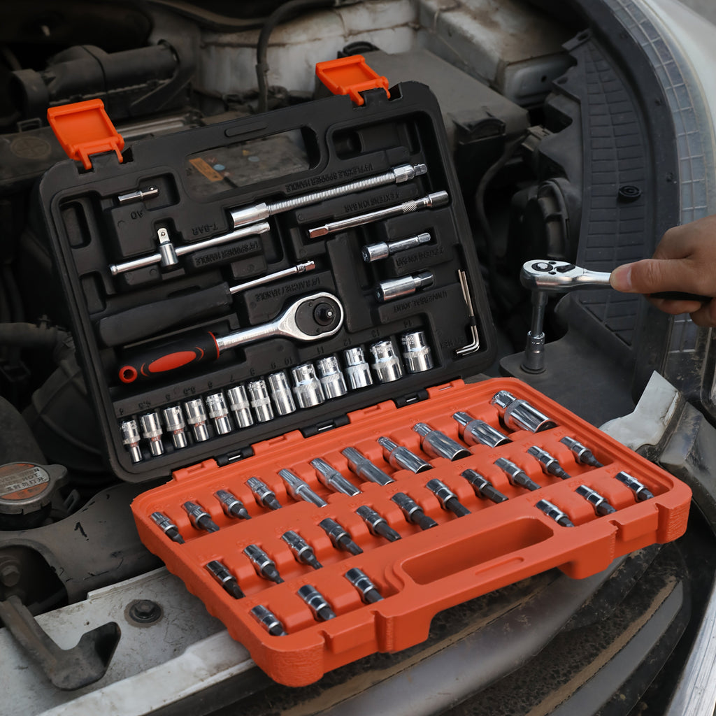 Impact Socket Set 3/8 Drive CR-V Steel Ratchet Kit – 50 to 999 Piece SAE & Metric Sockets with Ratchet Handle & Adapter for Auto Repair, DIY & Professional Mechanics