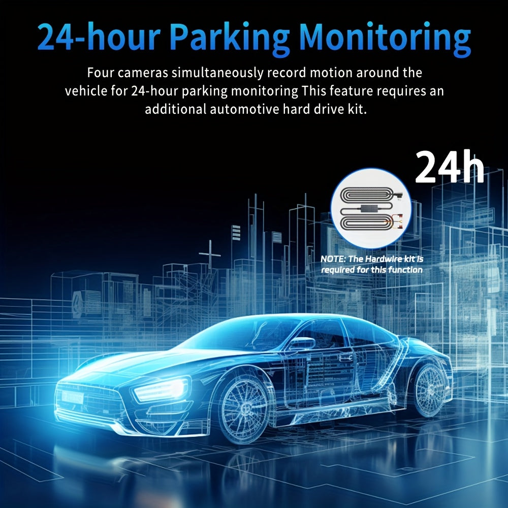 360 Dash Cam 3 4 Channel 1080P HD Full Coverage Night Vision WDR G-Sensor Loop Recording 24/7 Parking Monitor WiFi Multi-Lens Car Camera System Zero Blind Spots Front Rear Side Interior