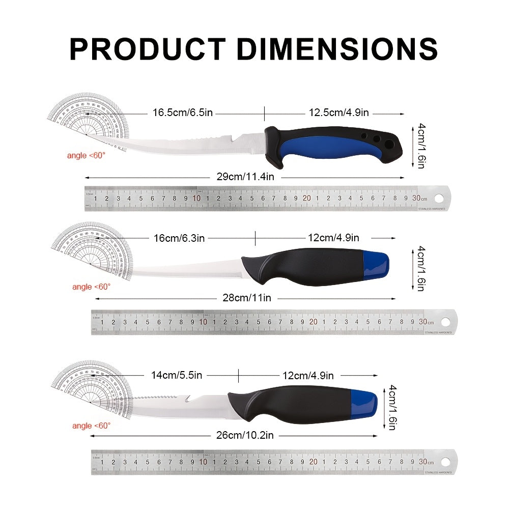 Fishing Knife Set 3 Piece Stainless Steel Fillet Boning Gutting Knives for Anglers & Campers – Includes Cut Resistant Gloves, Line Cutter & Cord, Unique Fishing Gift for Men & Dad